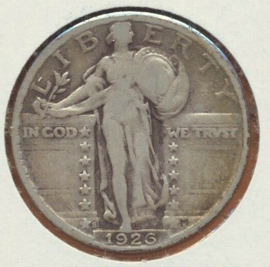 1926-S Silver Liberty Standing Quarter 25 Cents US Coin San