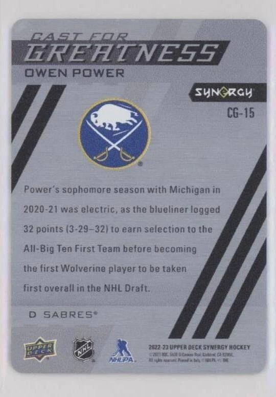 2022-23 Upper Deck Synergy Cast for Greatness Green CG-15 Owen Power 12/50 - Image 2 of 2