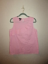 Jones New York Pink & White Checkered Ruffle Sleeveless Top M