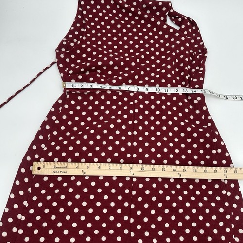 Barneys New York Wrap Dress Women M Burgundy Red Polka Dot Sleeveless Midi SNAGS - Picture 12 of 13