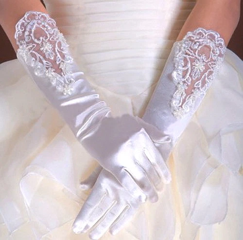 NUEVOS GUANTES SATINADOS ESTILO VINTAGE MARFIL ENCAJE BODA NOVIAS ESTRÁS Foto 2 de 2
