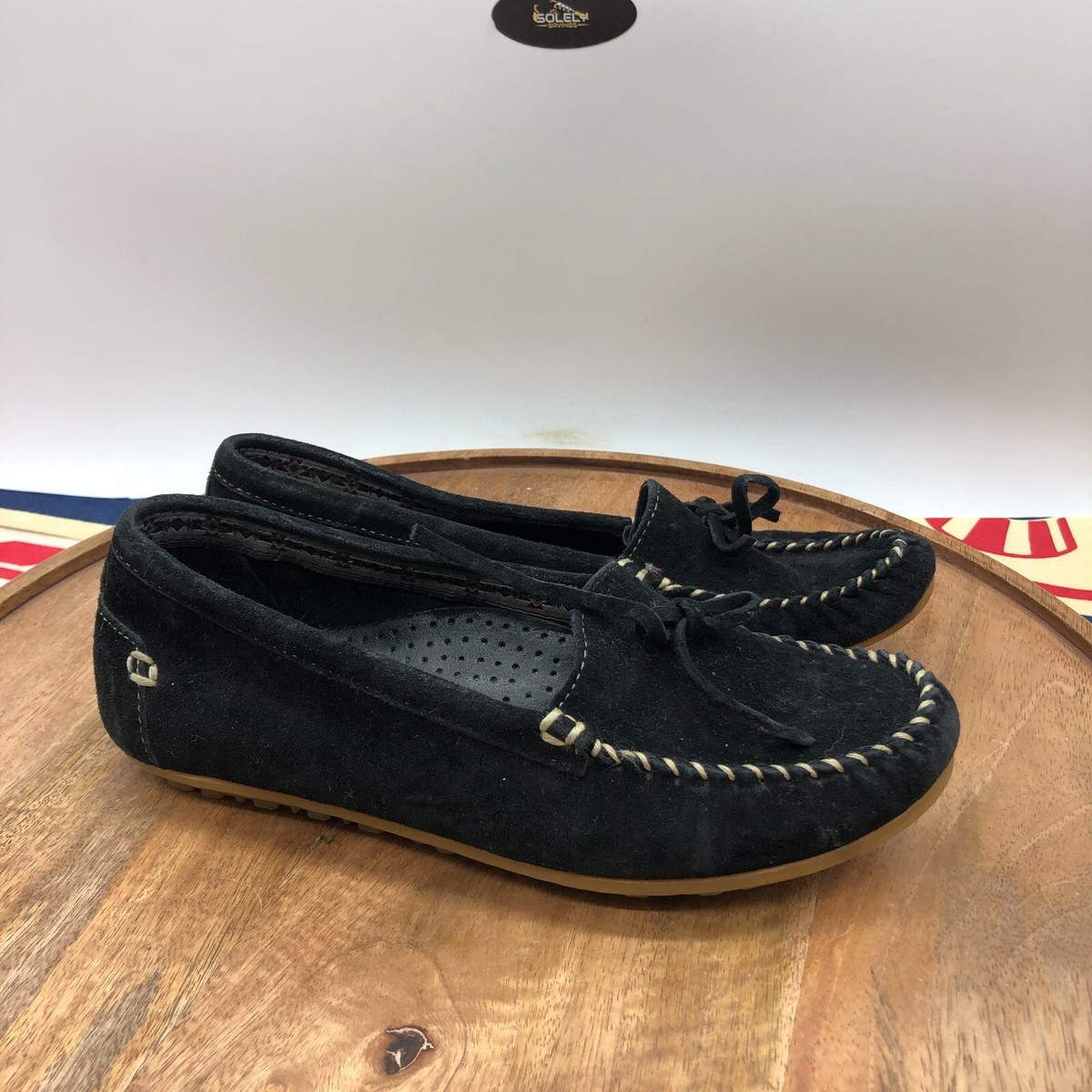 BEAN Womens Size M 277307 Black Slip-On Suede Moccasins Loafers Shoes