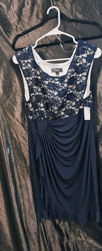 *Dressbarn Collection* Sz 16W Navy Blue & White Floral Stretch Top Dress - Picture 4 of 8
