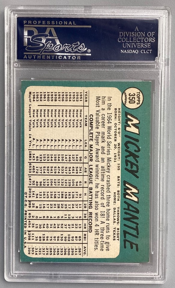 1965 Topps Baseball 350 Mickey Mantle PSA 6 EX MT HOF Yankees