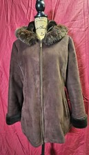 Faux Suede Sheepskin Coat Jacket With Real Fox On Hood Xl Zipped