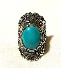 OR PAZ STERLING SILVER 925 TURQUOISE ELONGATED DESIGN RING SZ 7 ISRAEL PZ