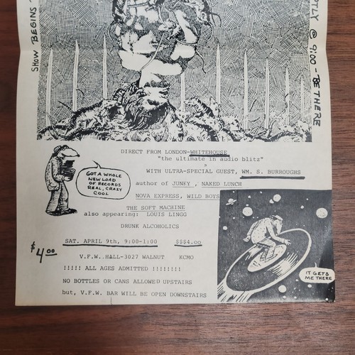 Vintage William S Burroughs Broadside volantino lettura spettacolo Kansas City 14" x 9" - Foto 3 di 4