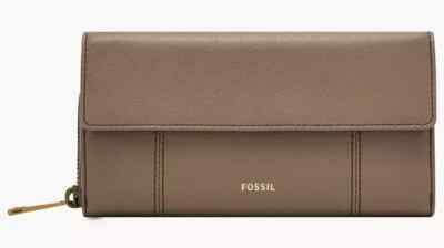 Fossil Jori RFID Flap Clutch Gray Taupe Leather SWL3009265 Wallet Purse $100