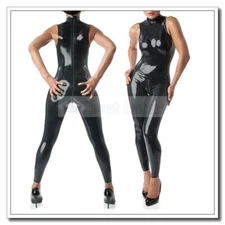 Latex Catsuit Sleeveless Footless Black Zip Princess Jumpsuit Customize .4mm K92