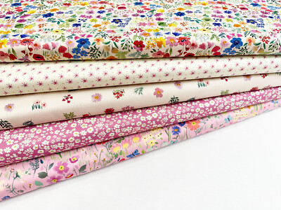 100% Baumwolle Fat Quarter Konvolut - hübscher rosa Blumenmix - Quilten Handarbeit Stoff