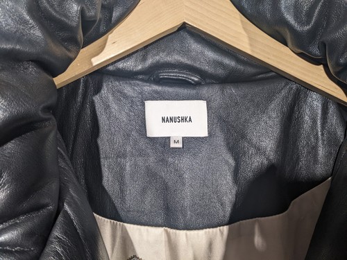 Nanushka Vegan Leather Puffer Jacket Size Medium Quilted Black Oversized Casual - Picture 3 of 24