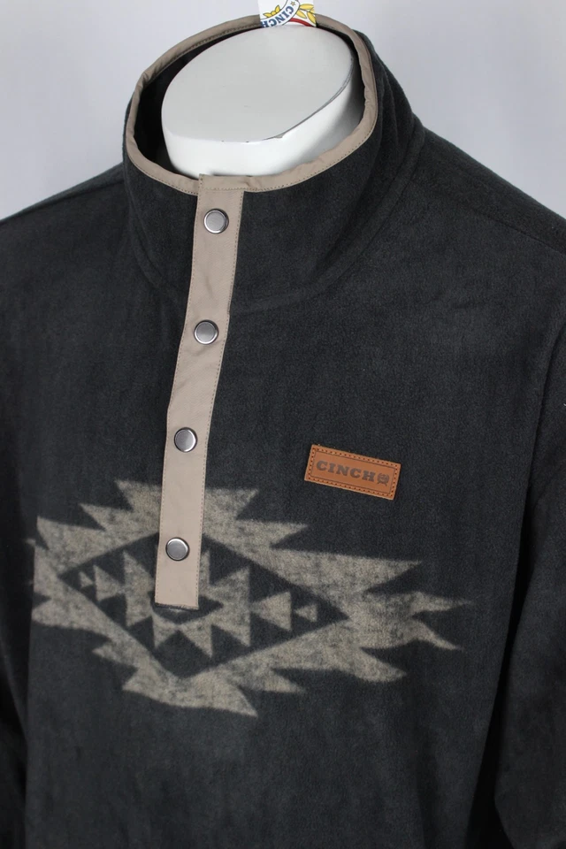 Pullover polar de lana Cinch para hombre botón a presión carbón Geo MWK1912001 Foto 3 de 4