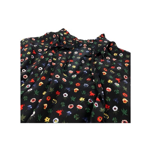 Equipmemt Femme XS silk blouse top shirt black flowers tie neck & cuffs - Picture 6 of 7