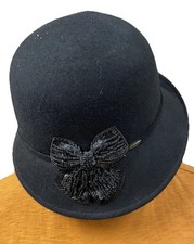 Scala Collezione 100 wool Brimmed Hat W/ Beaded Sequined Bow Handcrafted Black