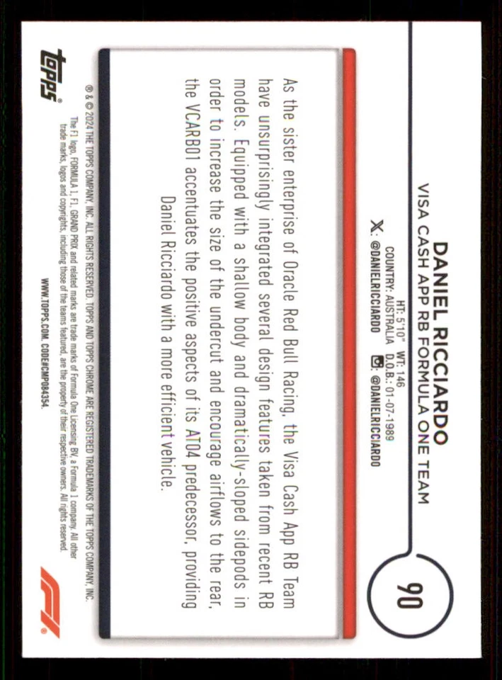 2024 Topps Chrome Formula 1 #90 Daniel Ricciardo CAR - Image 2 of 2