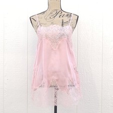 Vtg  Victoria's Secret Satin Mini Slip Dress S Pink Lace Coquette Babydoll Y2K