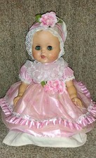 Vintage Vinyl Molded Hair, Sleepy Eyes Baby Doll 15"BEAUTIFUL BONNET/DRESS D 