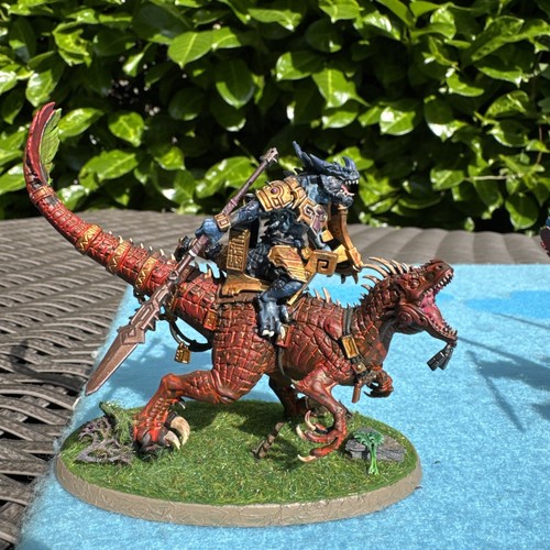 Saurus Scar-Veteran on Aggradon + 3 Aggradon Lancers Warhammer Seraphon Painted - Picture 5 of 19