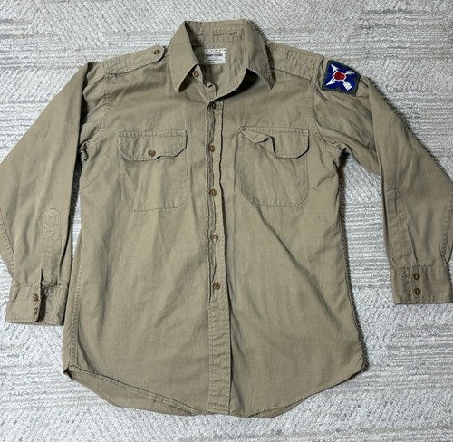 Vintage Military Army Chino Shirt XXI Army Corps Patch Khaki USA Medium