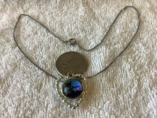 Bellissima collana vintage palma spiaggia paesaggio a forma di cuore tono argento