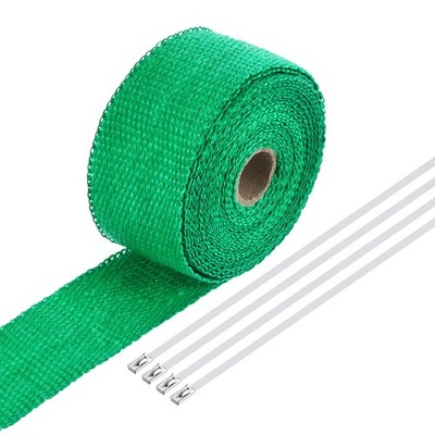 Fiberglass Exhaust Wrap Tape 2''x16' Green Header Heat Wrap with 4 Stainless Ties