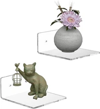 6 Inches Acrylic Small Wall Shelves 2 Pack, Floating Shelf for 6 Inch, Clear 