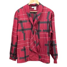 Vintage Mg Bond Bow Blouse Red Black Geometric Secretary Retro Top L Work Attire
