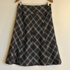 Charter Club Wool Blend Midi Skirt Plaid Brown Fully Lined Size 6 Academia