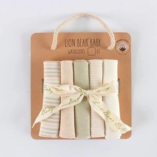 Lion Bear Baby 100 Natural Organic Cotton Washcloths Set of 5