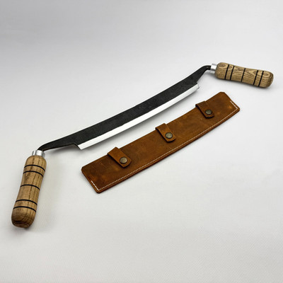 Large Draw Knife   10'' Hand-Forged Carbon Blade, Ash Handles, Sheath Included.