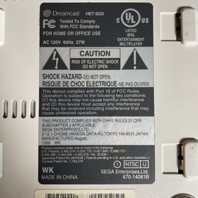 Sega Dreamcast HKT-3020 Console Only  Parts/Repair (Powers On Won't Read Discs)