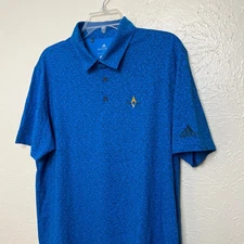Adidas Shirt Mens L Blue Geometric Polo Golf Performance Pine Valley