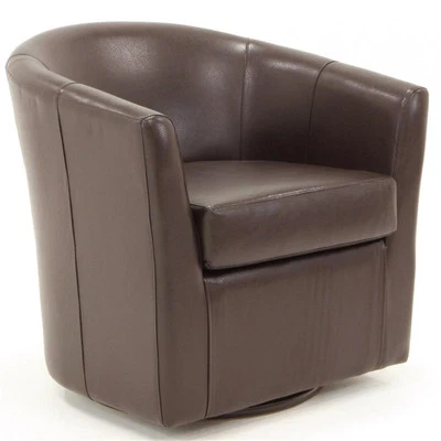 Fox Hill Trading Windsor 19"H Faux Leather Swivel Club Chair in Dark Brown