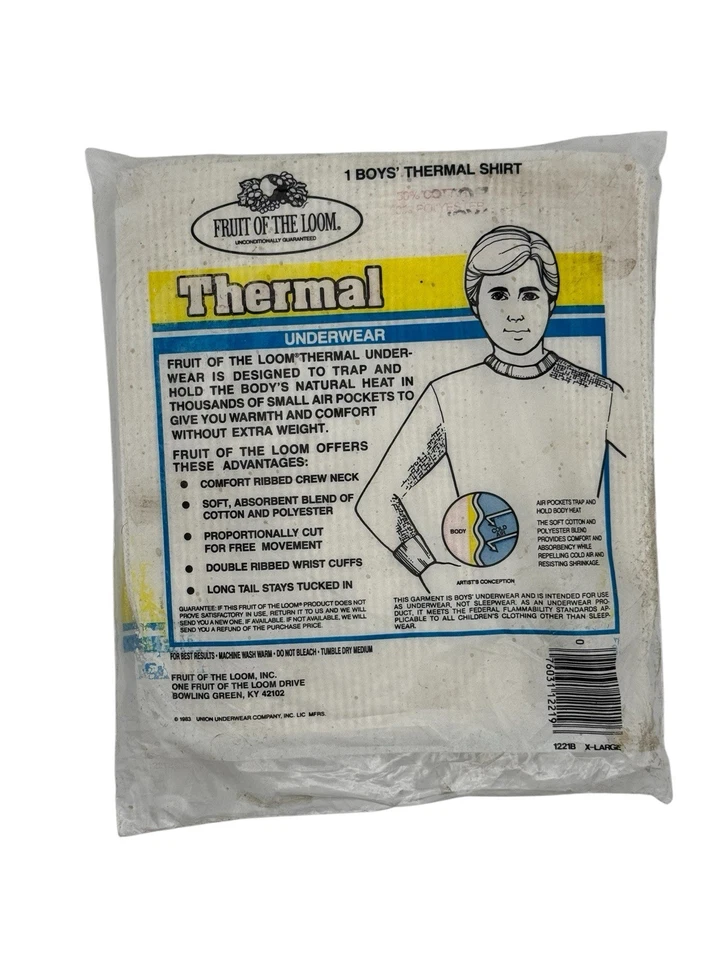 Camisa íntima térmica vintage anos 80 Fruit of the Loom NOVA 1983 FEITA NOS EUA masculina tamanho GG - Imagem 3 de 3