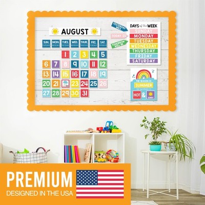 Classroom Calendar Set - Boho Bulletin Board Decor With Weather Chart, Seasons, Days & Months For Preschool & Elementary