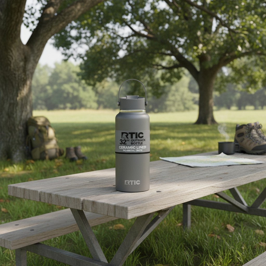 RTIC 32 oz Ceramic Lined Insulated Outback Water Bottle, Leak Resistant,Graphite
