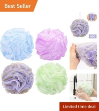 4 Vibrant Bath Sponge Loofahs - Soft Exfoliators with Hang Loops for Easy Drying