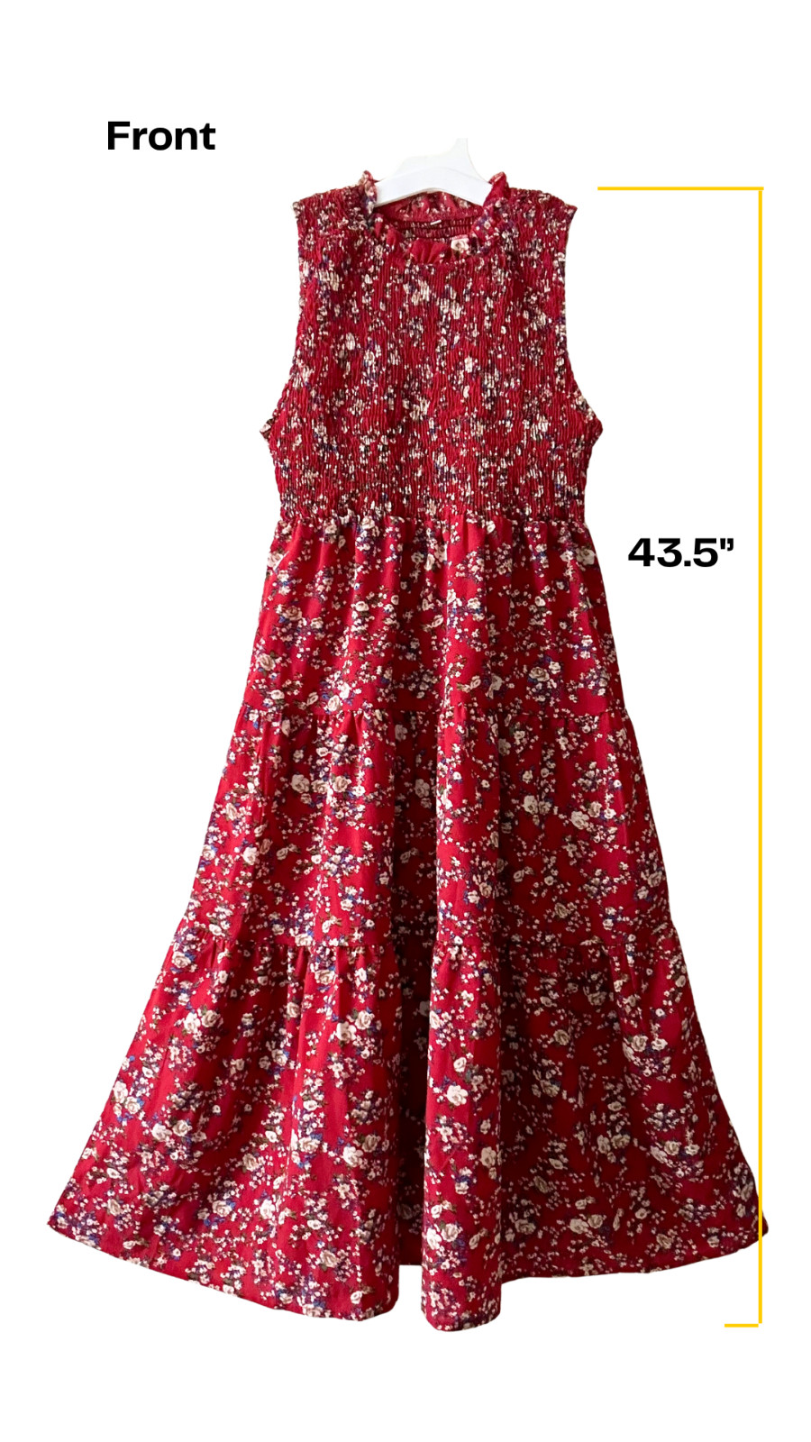 Boutique Boho Red Floral Smocked Maxi Dress Tiered Lightweight Resort Cottagecor