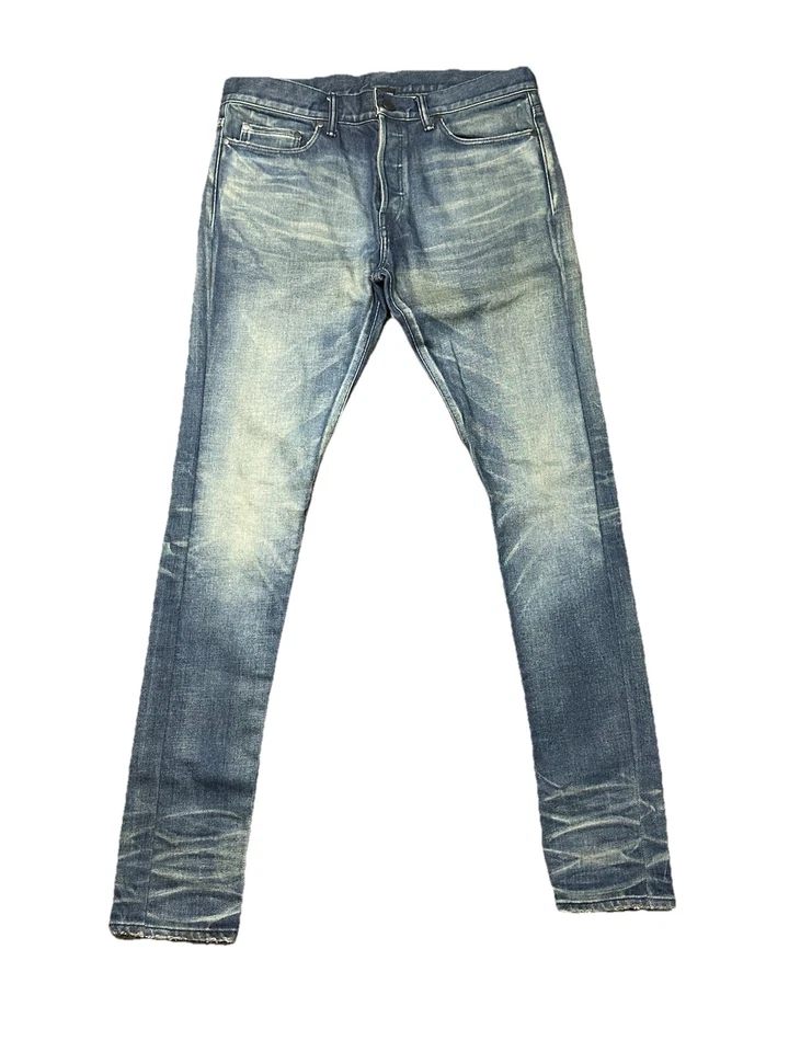 Мужские джинсы John Elliott размер 32 синие выстиранные джинсовые на пуговицах узкие узкие узкие - Изображение 2 из 4