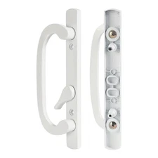 White Sliding Patio Door Handle Set Offset Thumbturn 3-15/16" Hole Spacing