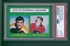 1973 O-Pee-Chee Hockey Card - #135 Scoring Leaders Esposito/Clarke, PSA 8 NM/MT