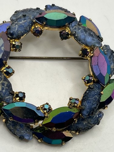 Broche prendedor Alemania Occidental azul marino aurora boreal y diamantes de imitación moldeados tono dorado - Imagen 11 de 20