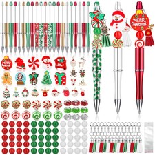 220 Pcs Christmas Beaded Pens Set with Charms, Beads, and Tassels for DIY Gifts