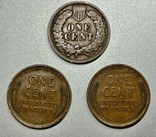 3 Coin type set 1909 VDB Lincoln Cent & 1909 P Cent & 1909 Indian Head Cent - Picture 12 of 18