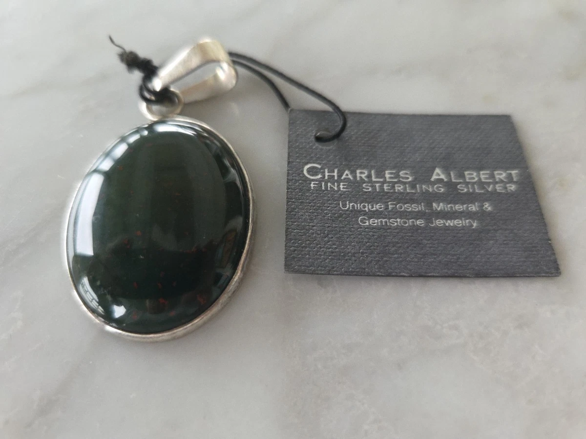Pendentif Moderne Charles Albert - Pierre Brute Sertie En Argent Sterling 925 - Bijou Occasion, Design Unique