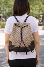 GUCCI GG Monogram Canvas Drawstring Backpack Rucksack