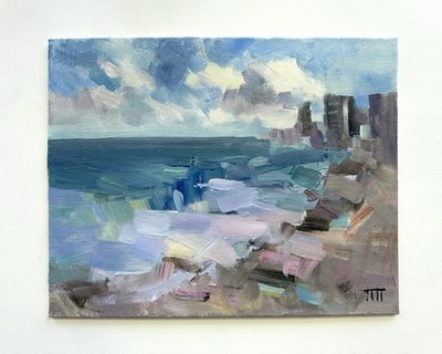 Caribbean Waves 10x8 Oil painting Mexico impressionist landscape fine art