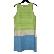 Sara Campbell Size 6 Green Blue Colorblock Sleeveless Shift Dress Textured Knit
