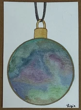 ACEO Original Watercolor Painting Art Galaxy Ornament Christmas Tree Gold