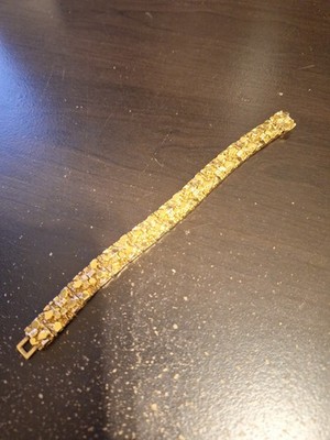 Gold Plated Nugget Bracelet 7  Long 0.5  Wide   Classic Textured Link Style